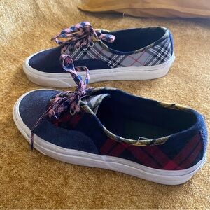 Preppy Plaid Patchwork Suede Canvas Sneaker Vans 44 DX Women Size 10.5